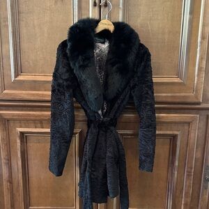 Luxurious Black Real  Fur Belted Overland Jacket